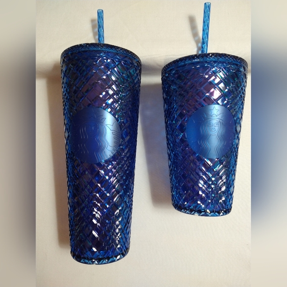 AUTHENTIC STARBUCKS JEWELED AZURE BLUE VENTI & GRANDE 2 COLD CUP BUNDLE (NWT) - Picture 4 of 8